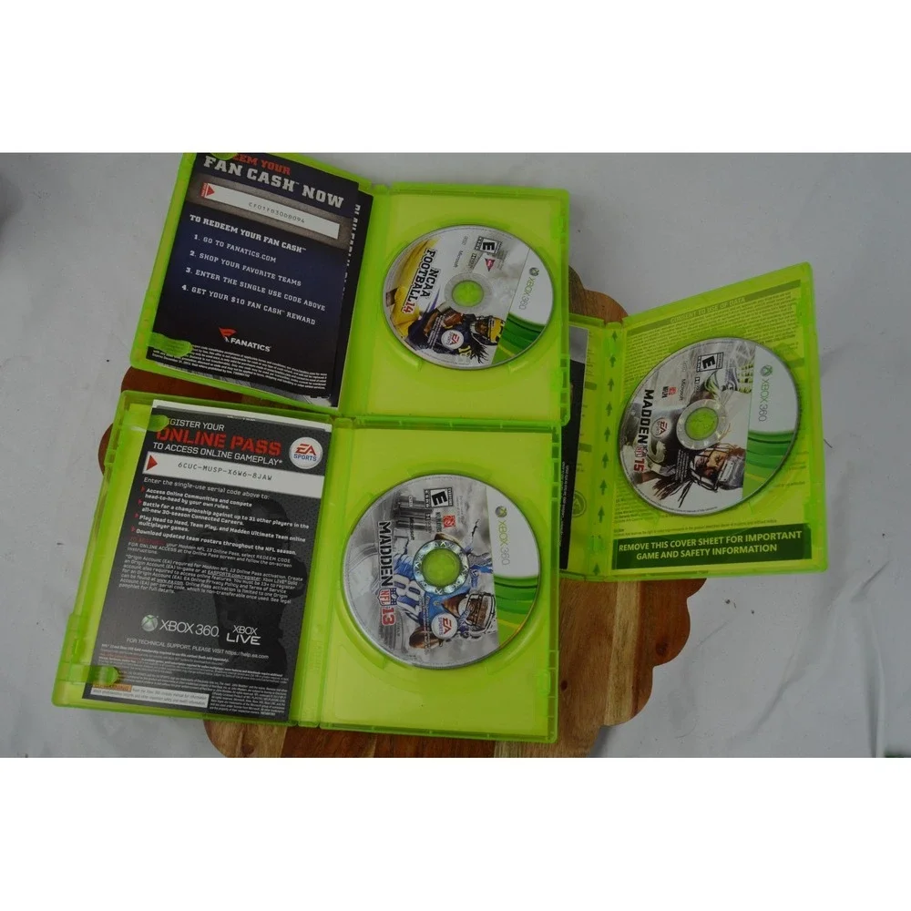 NCAA Football 14, Madden NFL 13, and Madden NFL 15 for Xbox 360